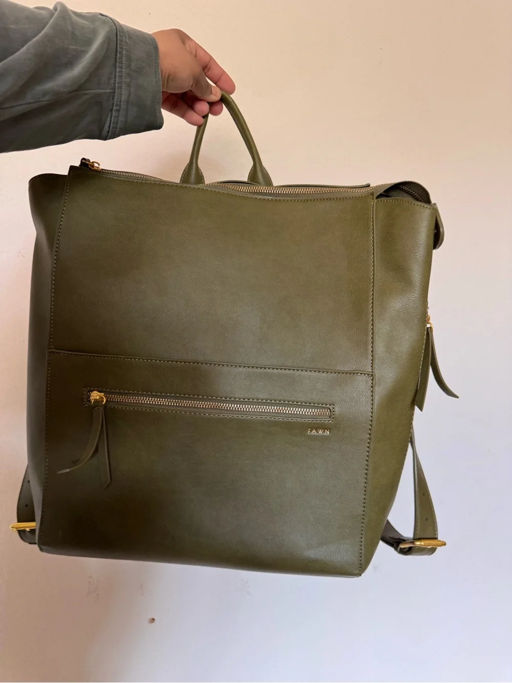 Fawn Design x Nordstrom Moss Green square Diaper Bag